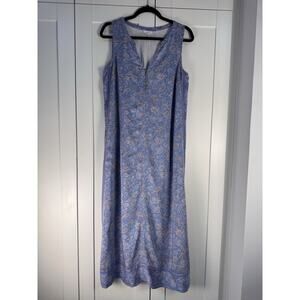 J Jill Blue Paisley Midi Dress Sz M Sleeveless Pockets Boho Flowy Cottagecore